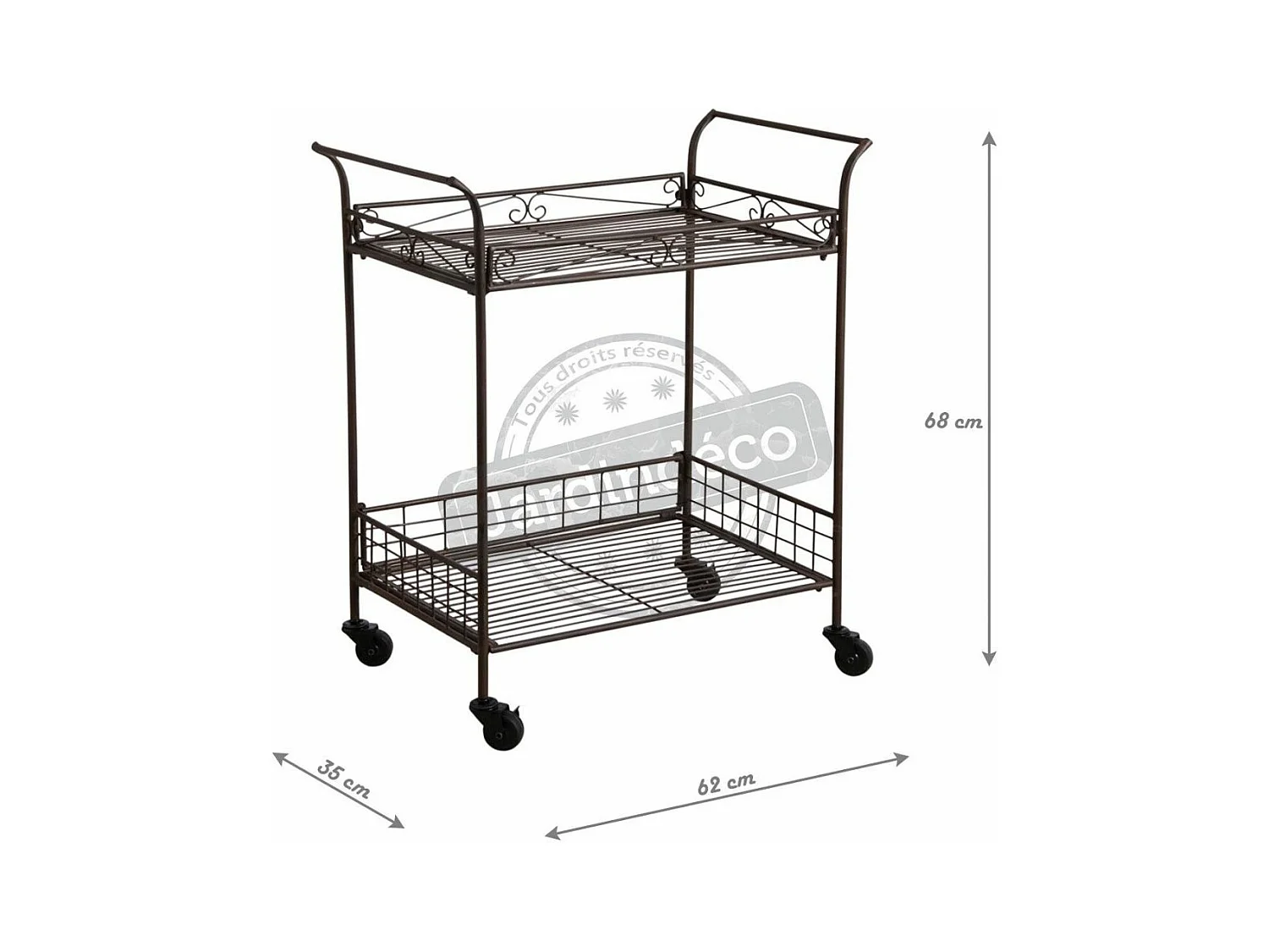 Desserte à roulette en métal vieilli