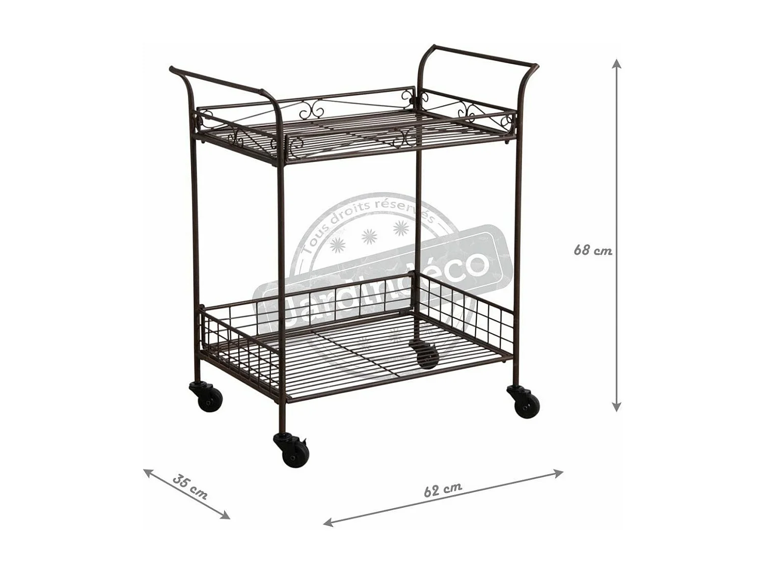 Desserte à roulette en métal vieilli