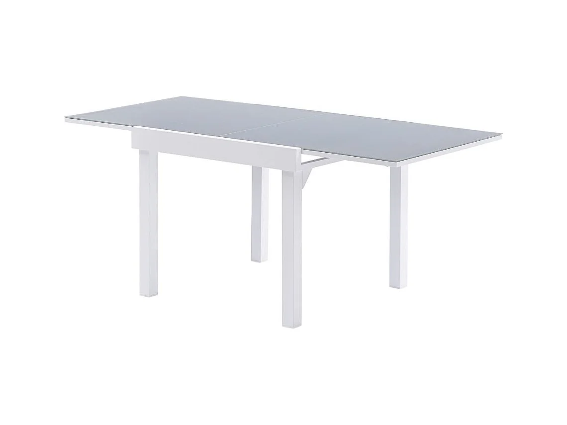 Ensemble MODULO 4/8p en aluminium blanc et verre trempé gris perle avec 4 fauteuils et 4 chaises pliantes