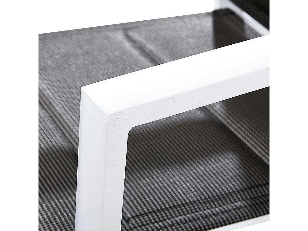 Ensemble MODULO 4/8p en aluminium blanc et verre trempé gris perle avec 4 fauteuils et 4 chaises pliantes