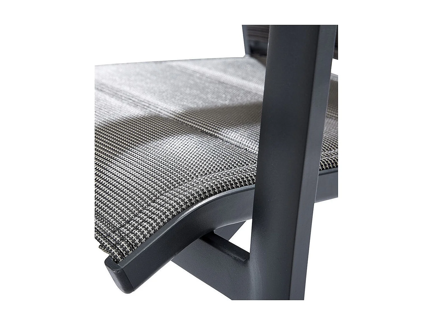 Ensemble MODULO 4/8p en aluminium blanc et verre décors bois avec 4 fauteuils en textilène