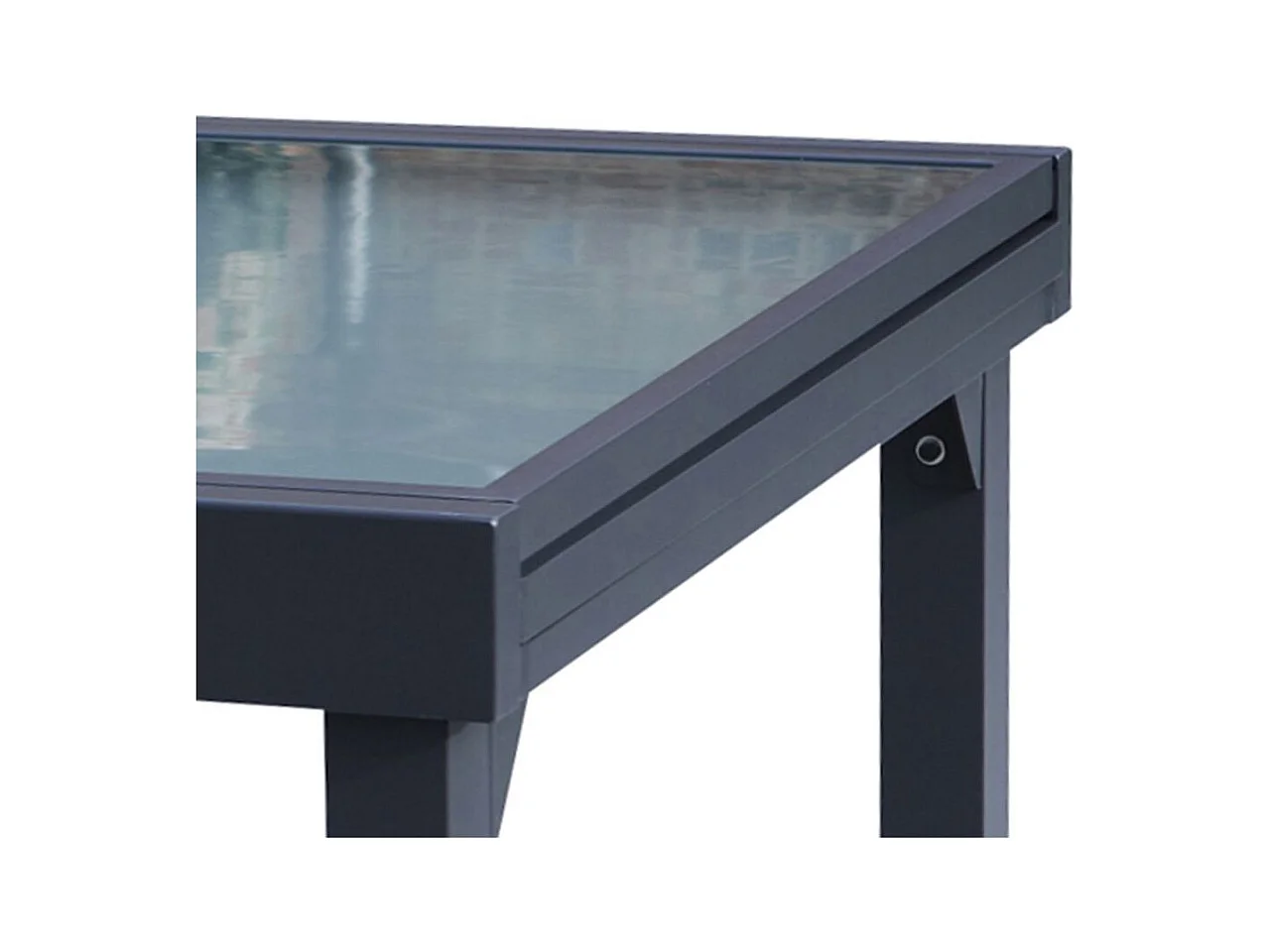 Ensemble MODULO 6/10p en aluminium blanc et verre décors bois avec 6 fauteuils en textilène