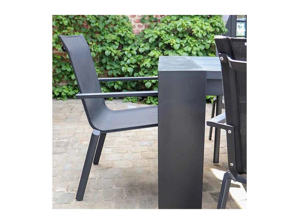 Ensemble IBIZA 6/8p en aluminium gris/noir et 8 fauteuils en textilène