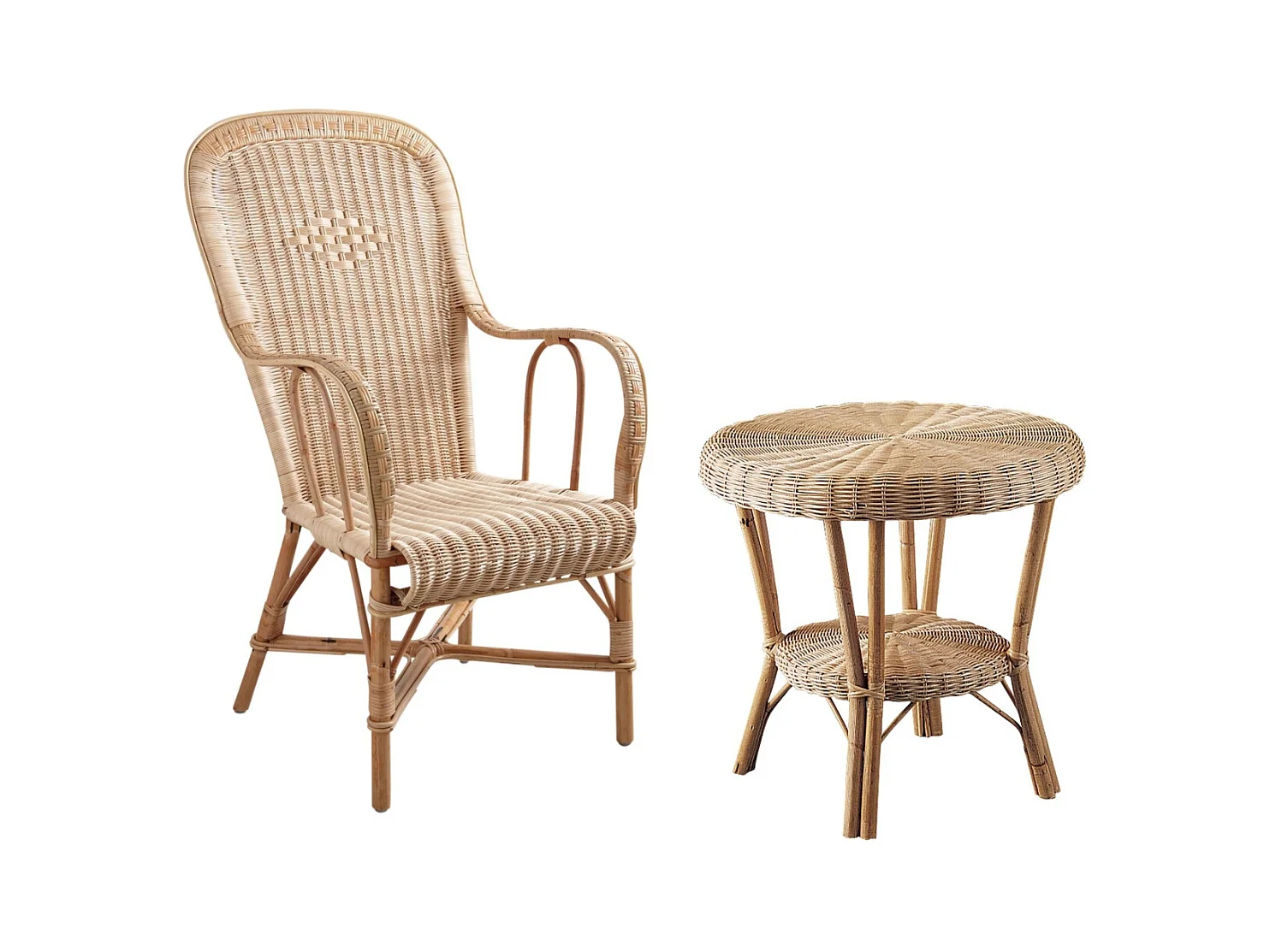 Petit salon en manau et moelle de rotin