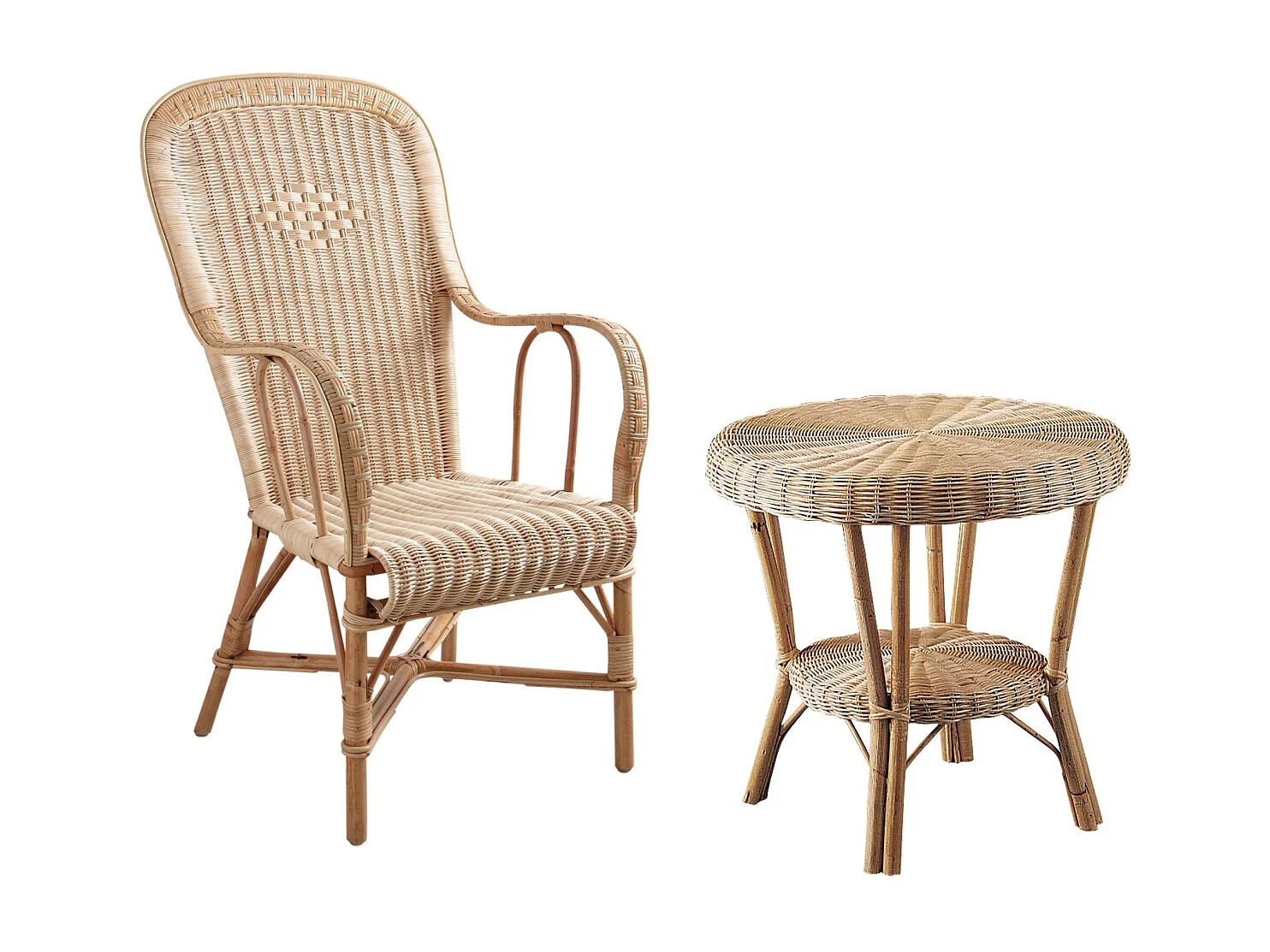 Petit salon en manau et moelle de rotin