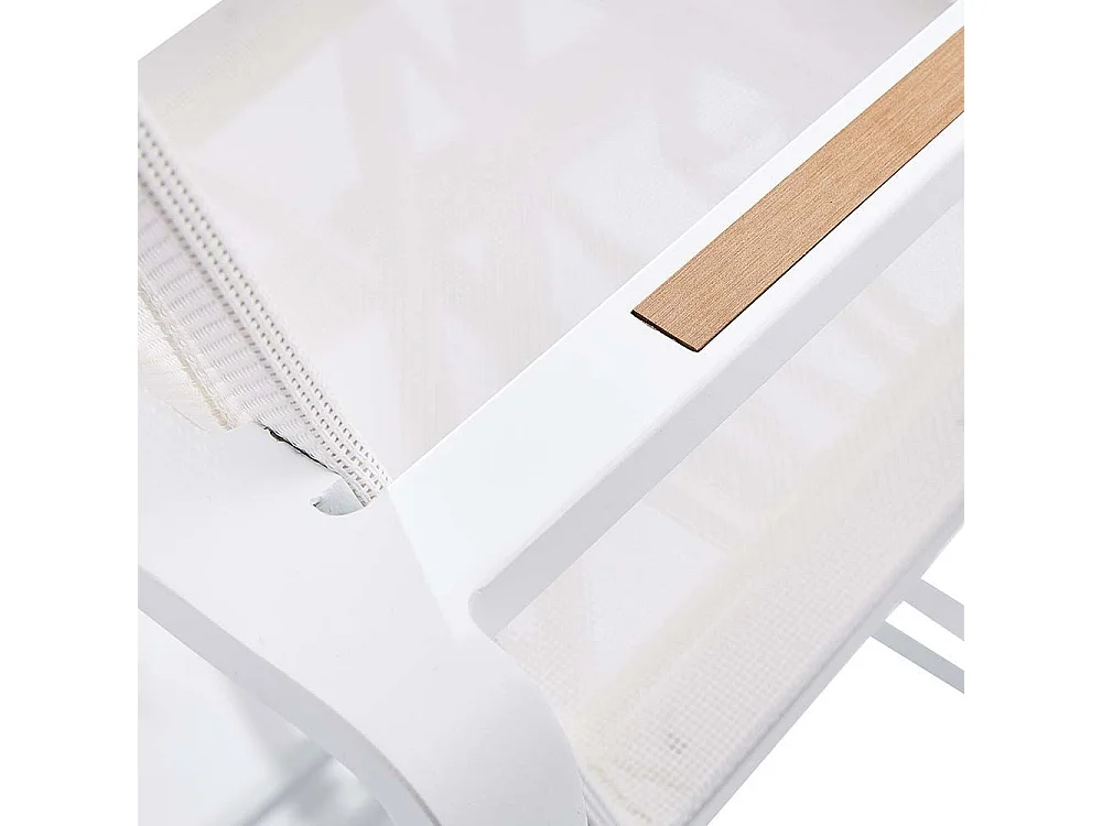 Ensemble BARSET en aluminium blanc avec plateau réversible coté pierre et coté verre et 4 chaises hautes en textilène