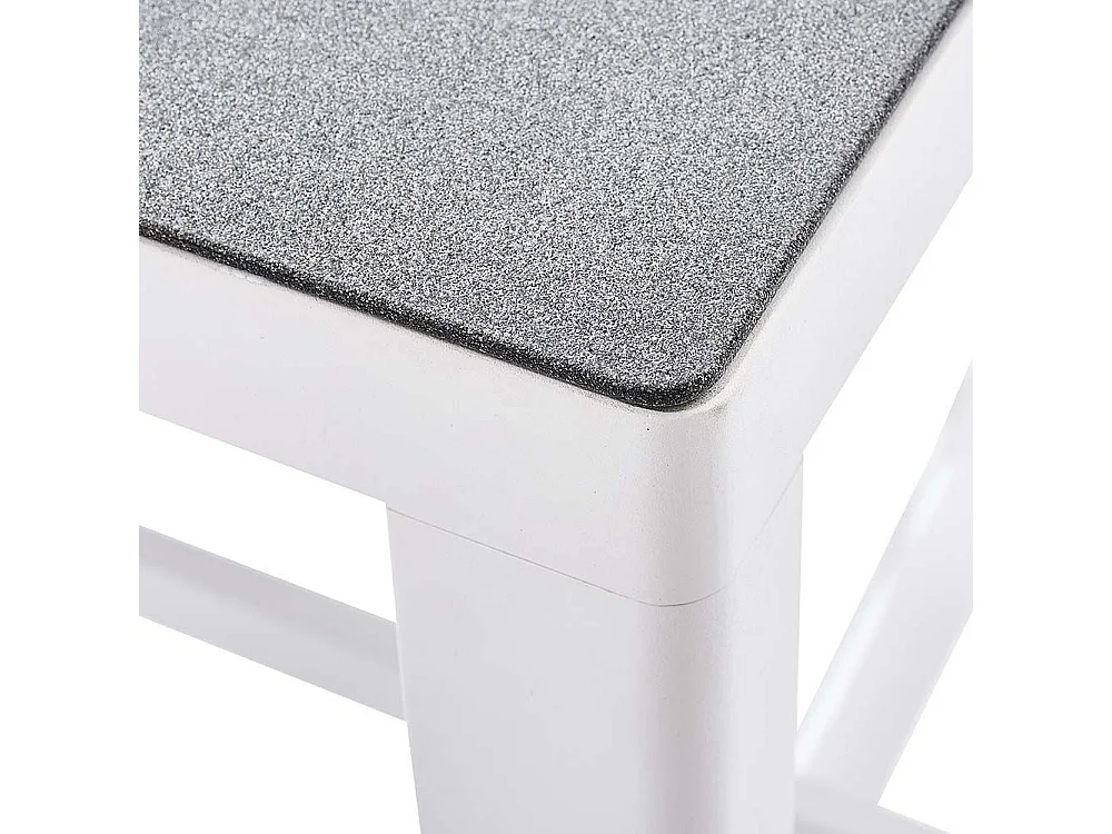 Ensemble BARSET en aluminium blanc avec plateau réversible coté pierre et coté verre et 4 chaises hautes en textilène