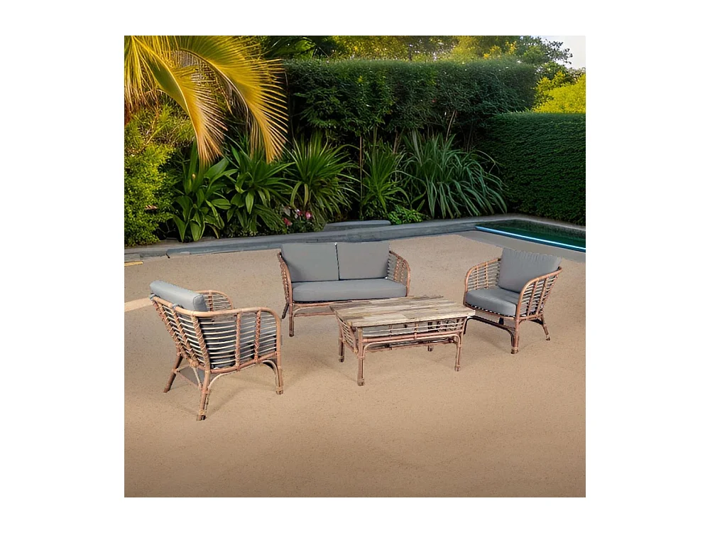 Salon 4 pièces en rotin naturel Natuna