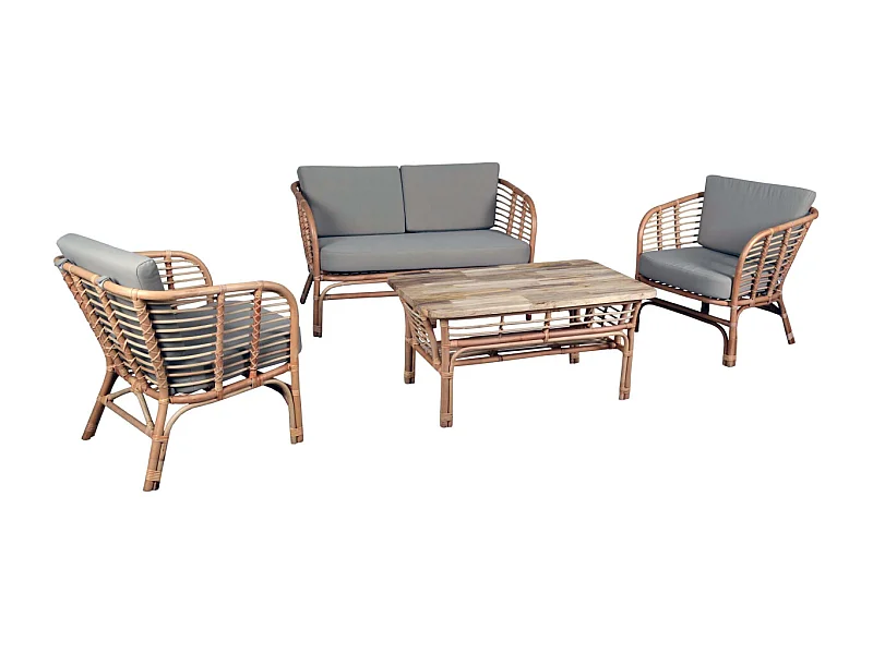 Salon 4 pièces en rotin naturel Natuna