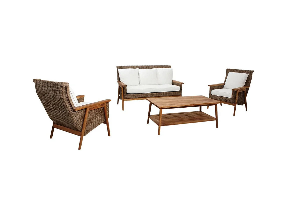 Salon WELLINGTON en poelet gris et teck (Lot de 4)