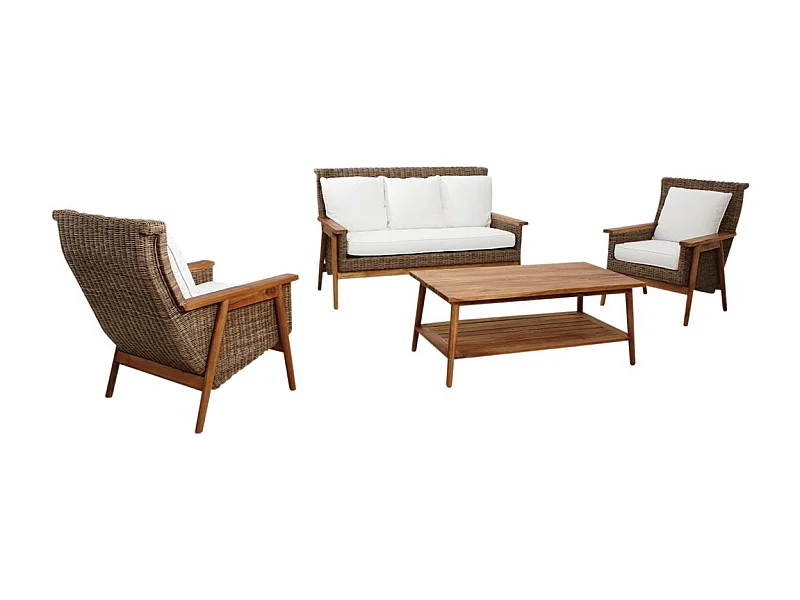 Salon WELLINGTON en poelet gris et teck (Lot de 4)