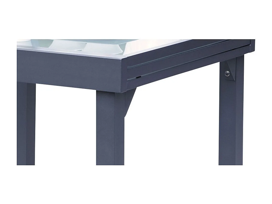 Ensemble MODULO 4/8p en aluminium gris et verre modulable et 4 fauteuils aluminium et assise en textilène