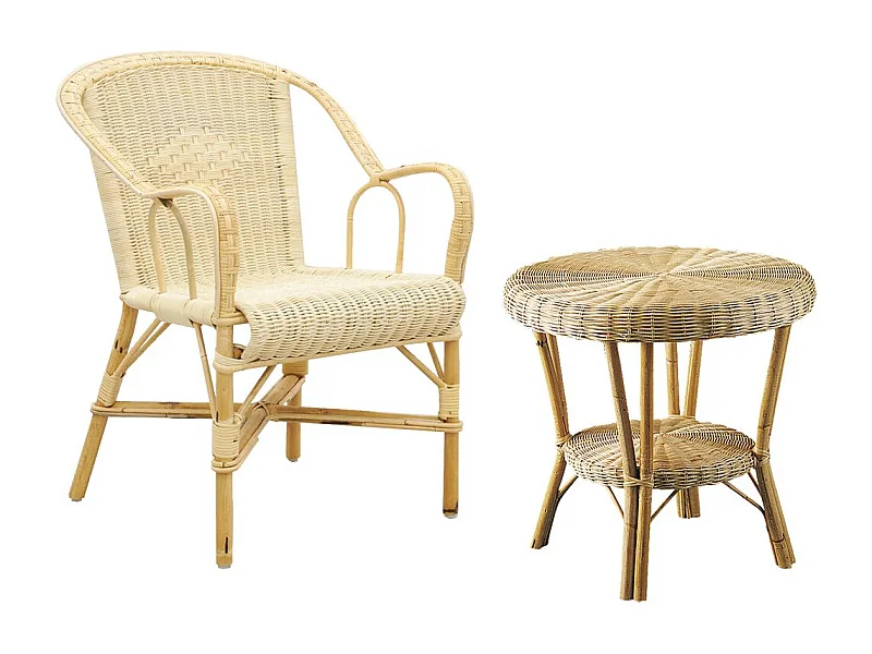 Petit salon crapaud en moelle de rotin