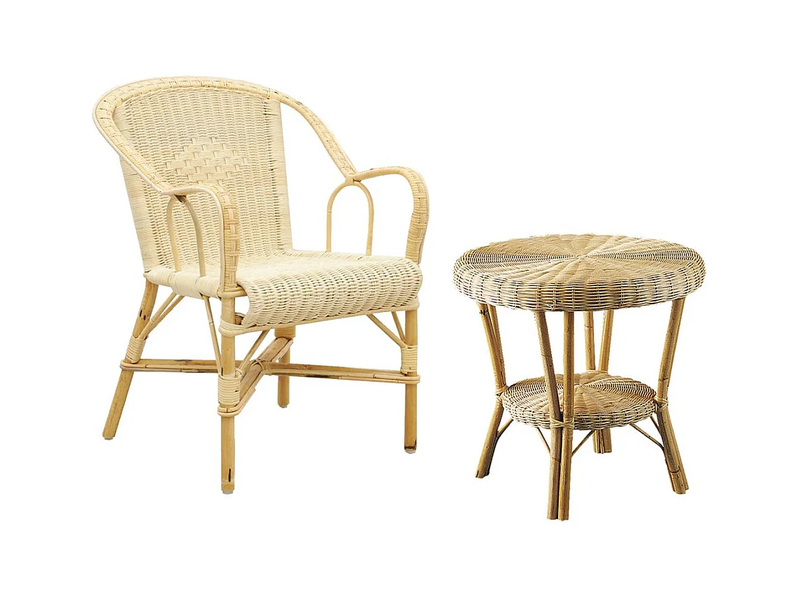 Petit salon crapaud en moelle de rotin