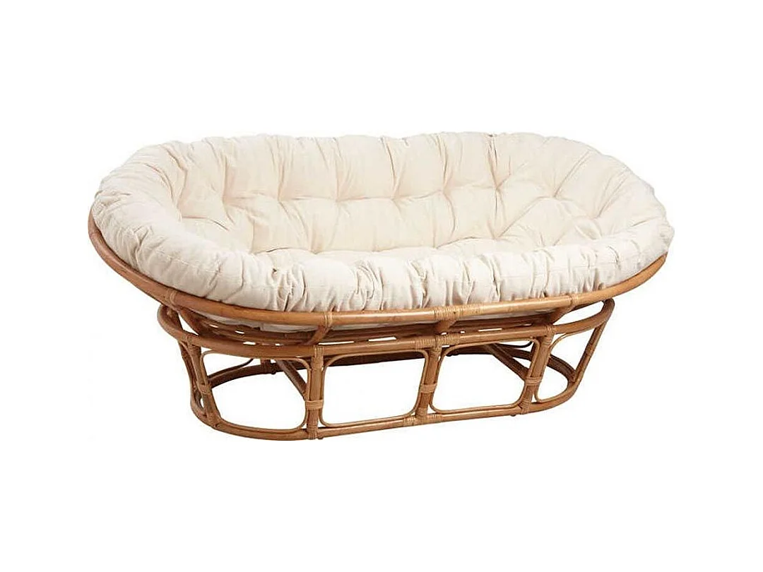 Canapé Papasan 2 places en rotin avec coussin