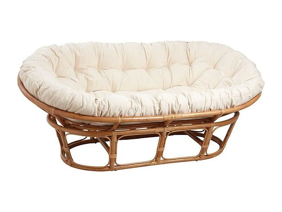 Canapé Mamasan 2 places en rotin avec coussin