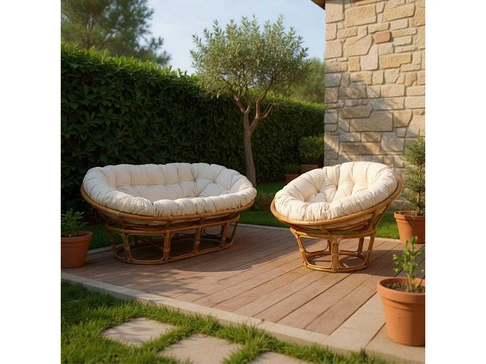 Canapé Mamasan 2 places en rotin avec coussin