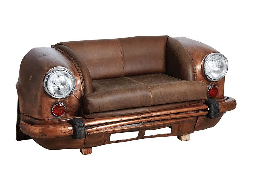 Canapé voiture en cuir de buffle et métal