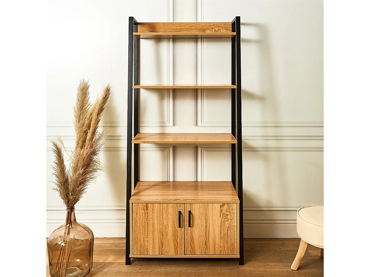 Buffet Bibliotheque Bois Et Metal Marron, Noir