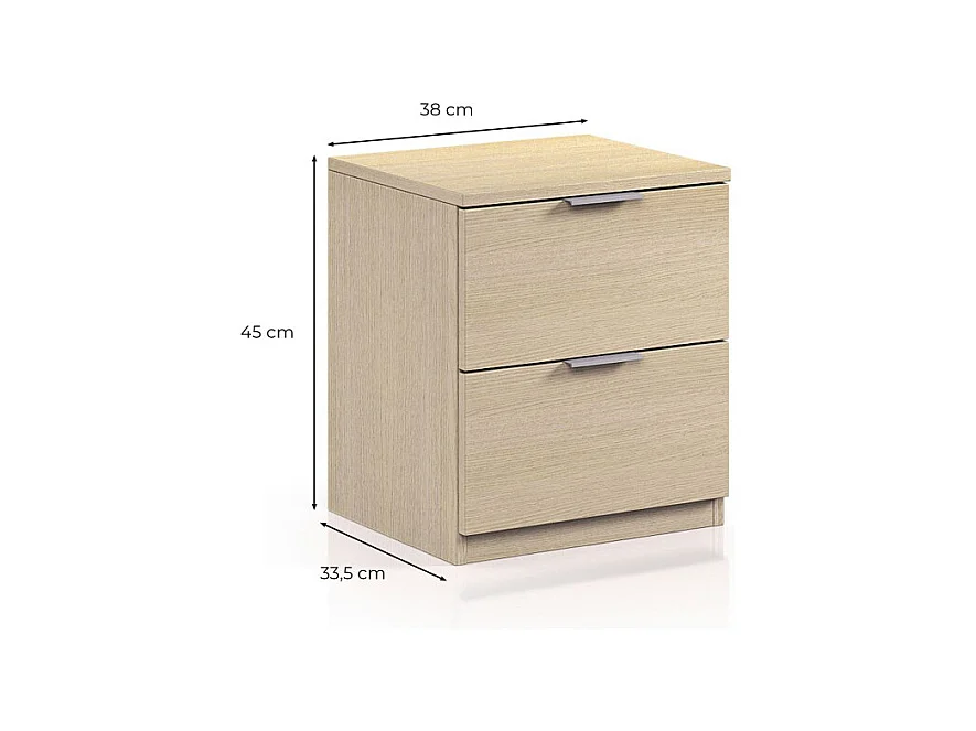 Mesa de cabeceira moderna de carvalho com 2 gavetas 45x38x34 cm quarto