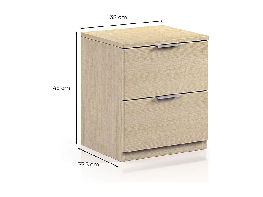 Mesa de cabeceira moderna de carvalho com 2 gavetas 45x38x34 cm quarto