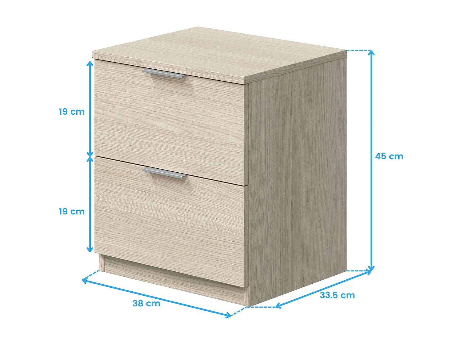 Mesa de cabeceira moderna de carvalho com 2 gavetas 45x38x34 cm quarto