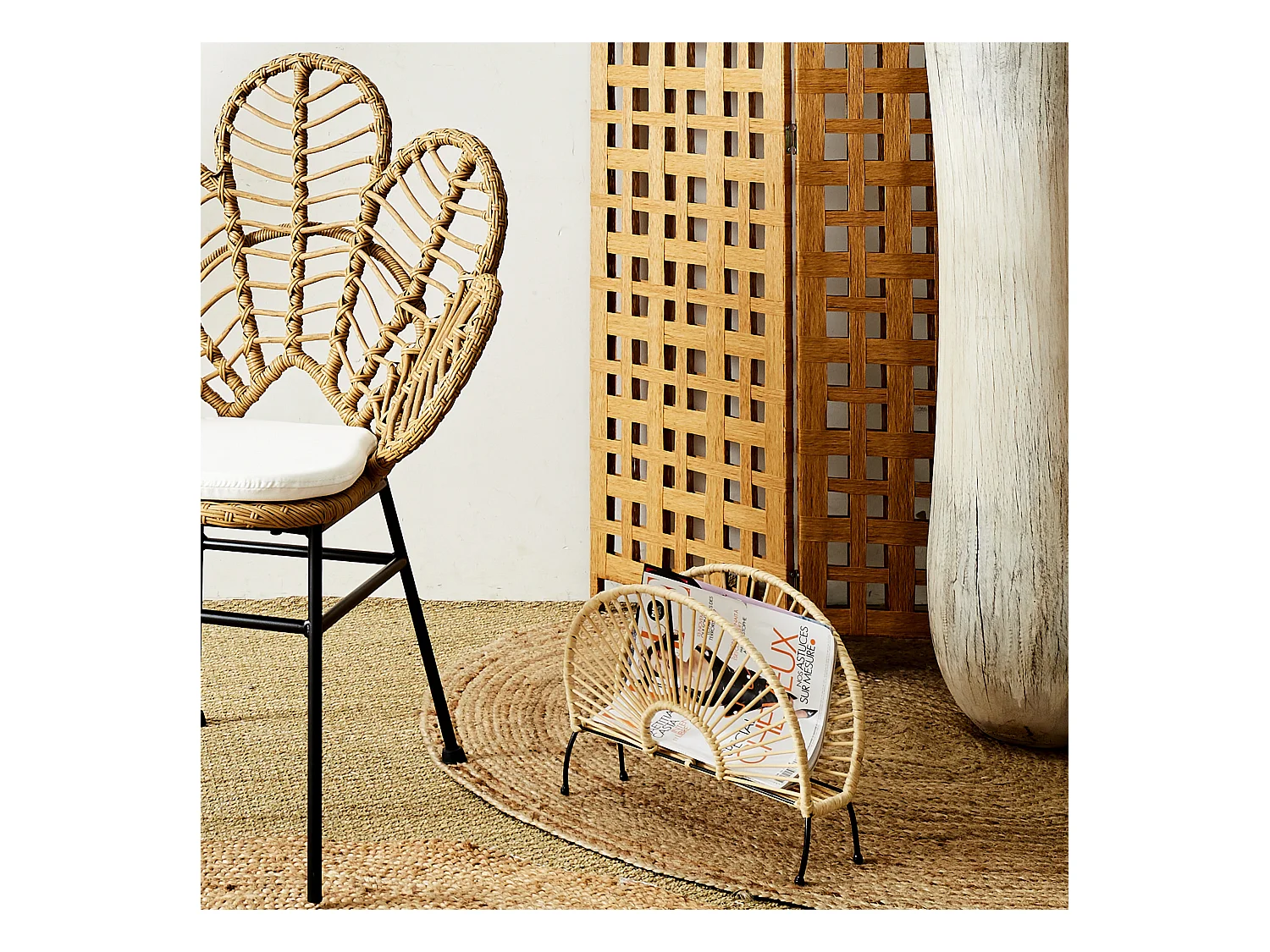 Range Magazines Effet Rotin Beige, Noir