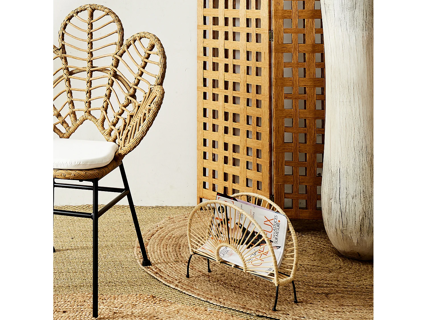 Range Magazines Effet Rotin Beige, Noir