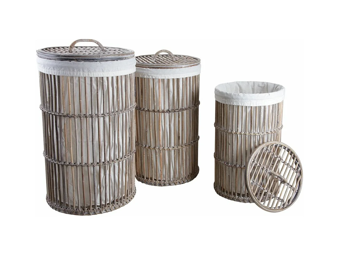Wäschekorb aus grauem Poelet-Rattan (3er-Pack)