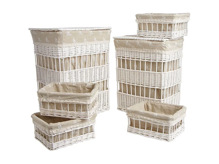 2 paniers à linge + 4 corbeilles en osier (Lot de 6)