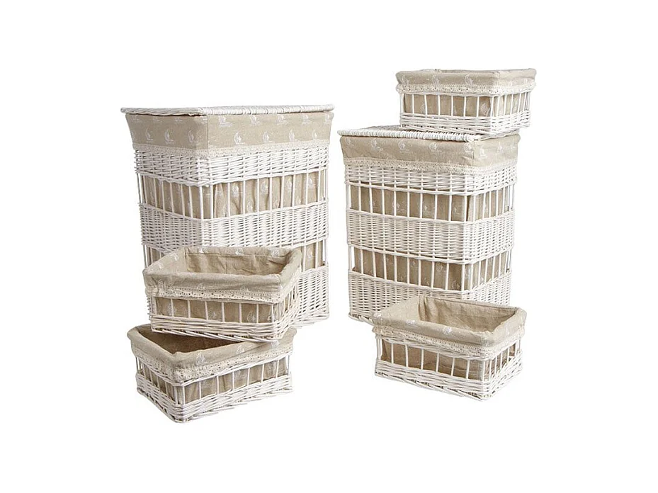 2 paniers à linge + 4 corbeilles en osier (Lot de 6)