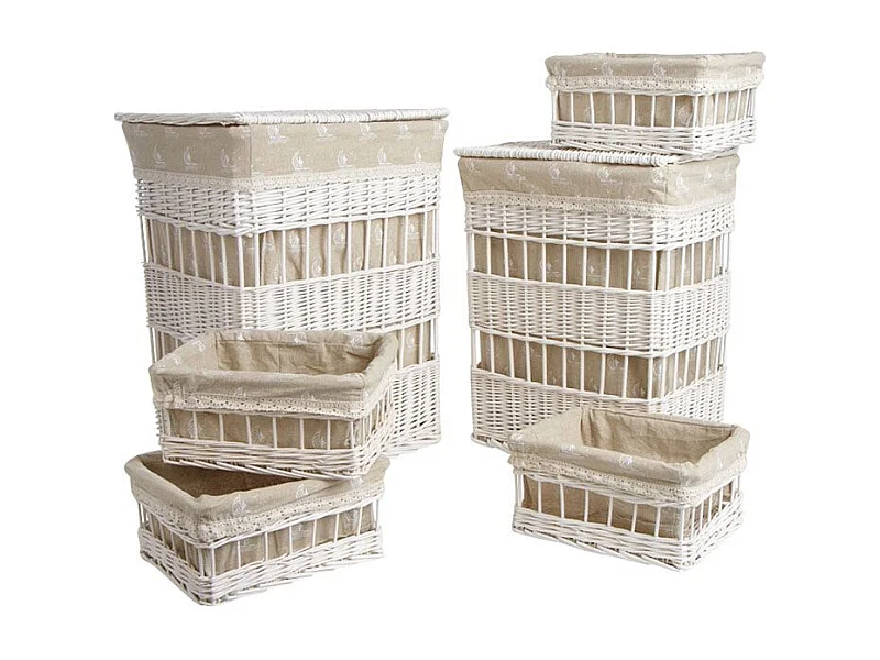 2 Wäschekörbe + 4 Körbe aus Weide (6er-Pack)