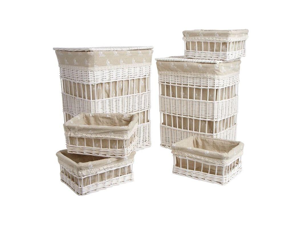 2 cesti per la biancheria + 4 cesti in vimini (Set di 6)