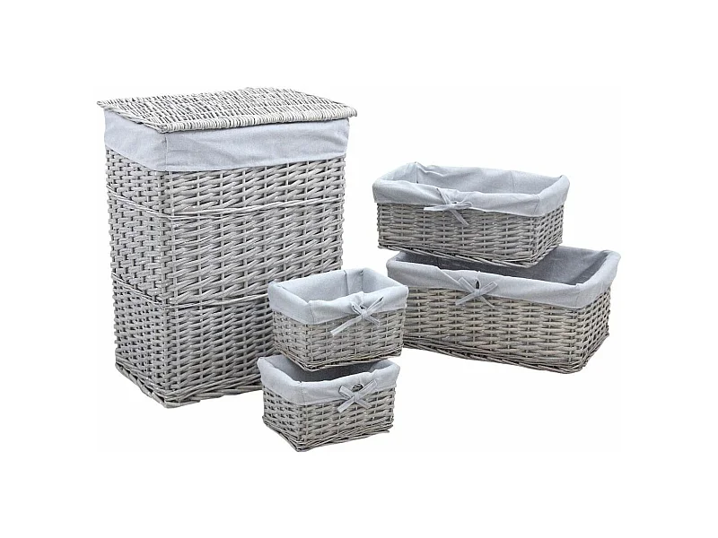 Panier à linge avec corbeilles en éclisse grise (Lot de 5)