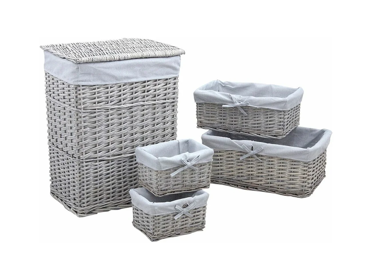 Panier à linge avec corbeilles en éclisse grise (Lot de 5)