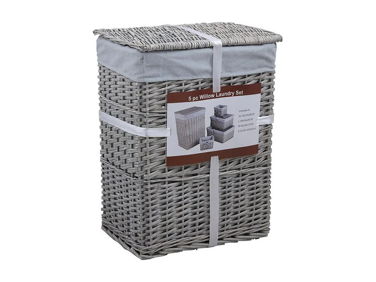 Panier à linge avec corbeilles en éclisse grise (Lot de 5)