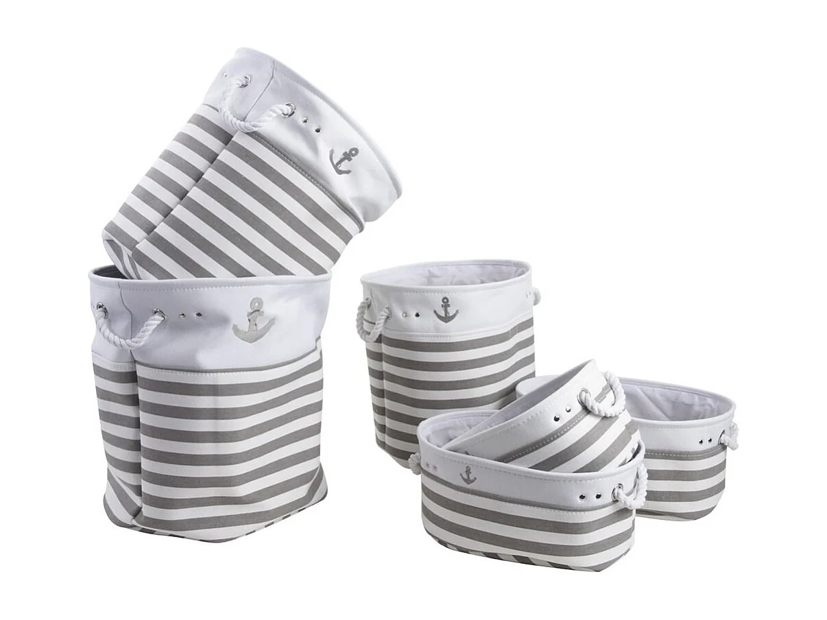 3 Wäschekörbe + 3 Körbe aus Baumwolle (6er-Pack)