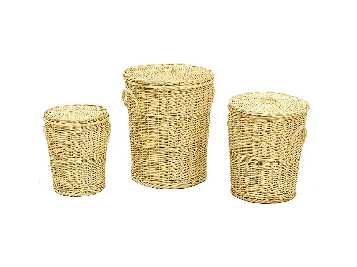 Panières à linge en osier blanc (Lot de 3)