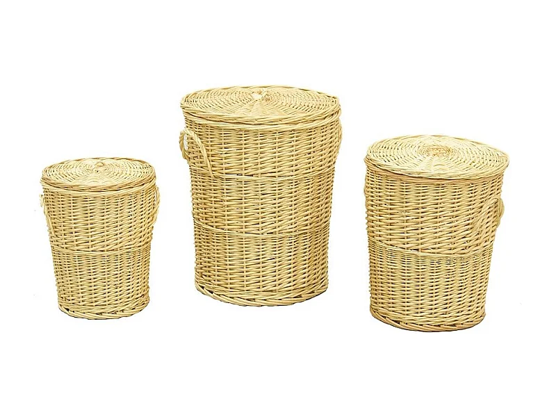Panières à linge en osier blanc (Lot de 3)
