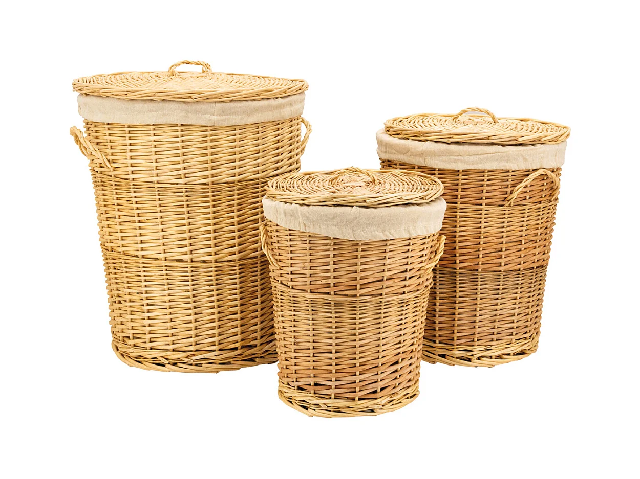 Coffres à linge en osier blanc (Lot de 3)