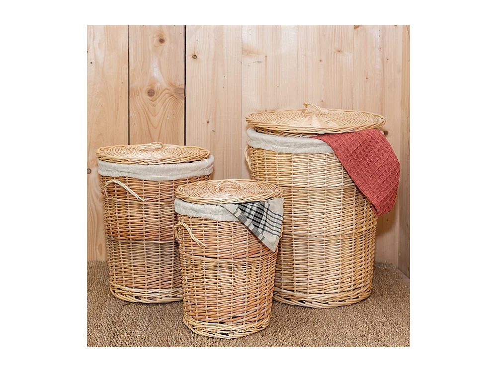 Coffres à linge en osier blanc (Lot de 3)