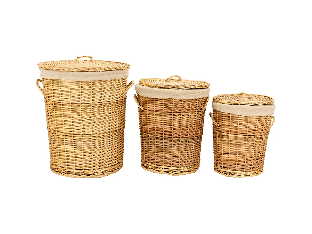 Coffres à linge en osier blanc (Lot de 3)