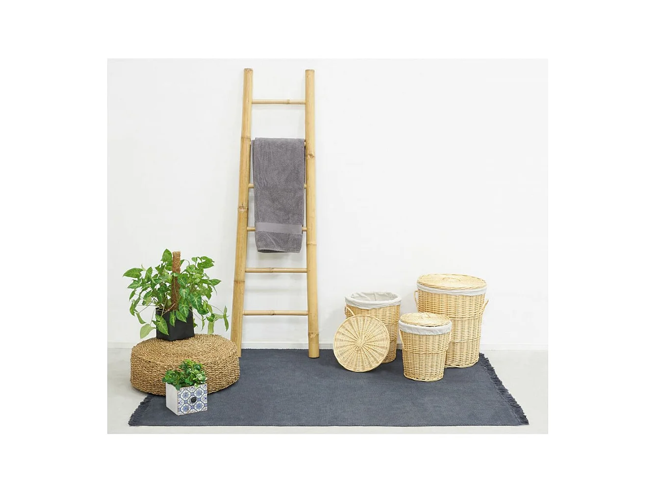 Coffres à linge en osier blanc (Lot de 3)