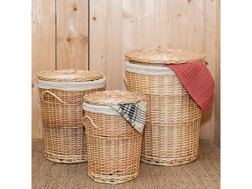 Coffres à linge en osier blanc (Lot de 3)