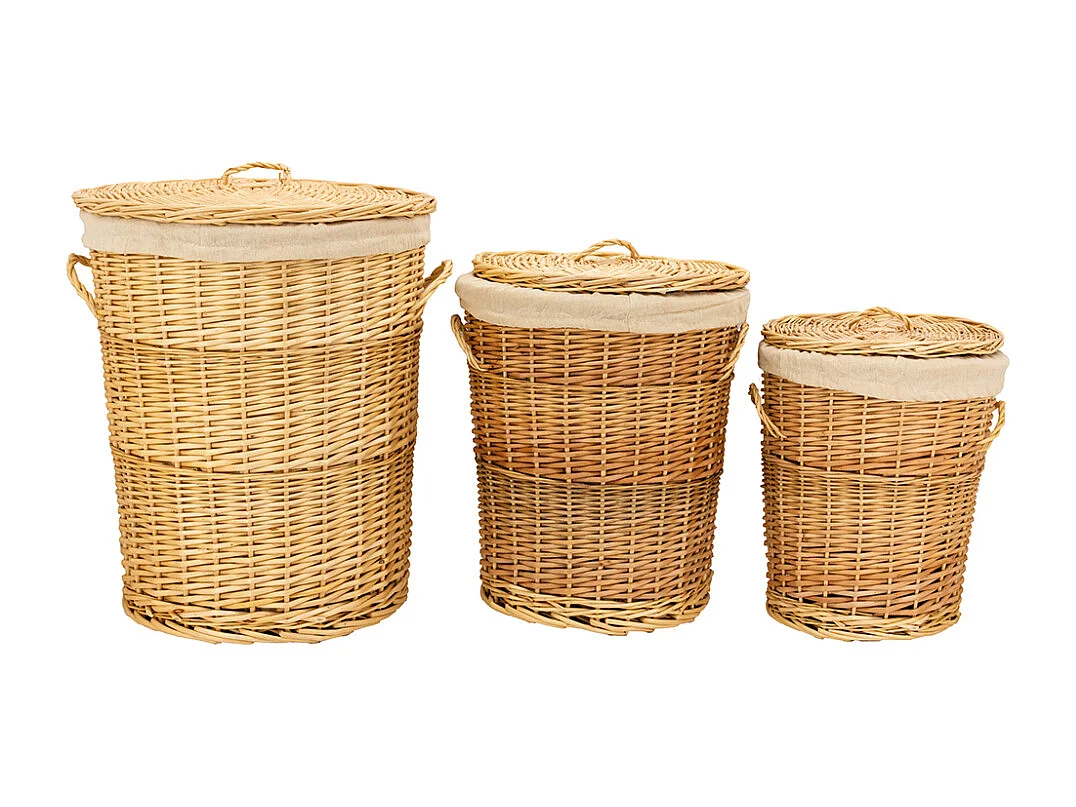 Coffres à linge en osier blanc (Lot de 3)