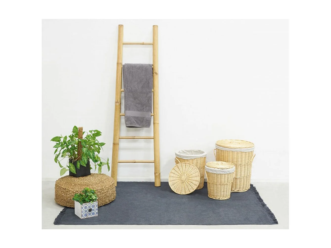 Coffres à linge en osier blanc (Lot de 3)