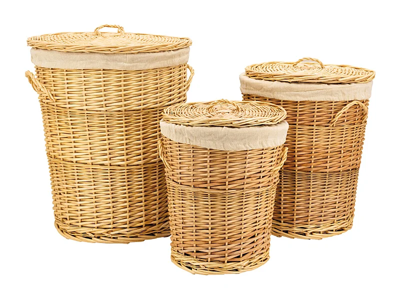 Coffres à linge en osier blanc (Lot de 3)