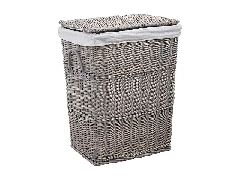Grand panier à linge en osier doublé Gris