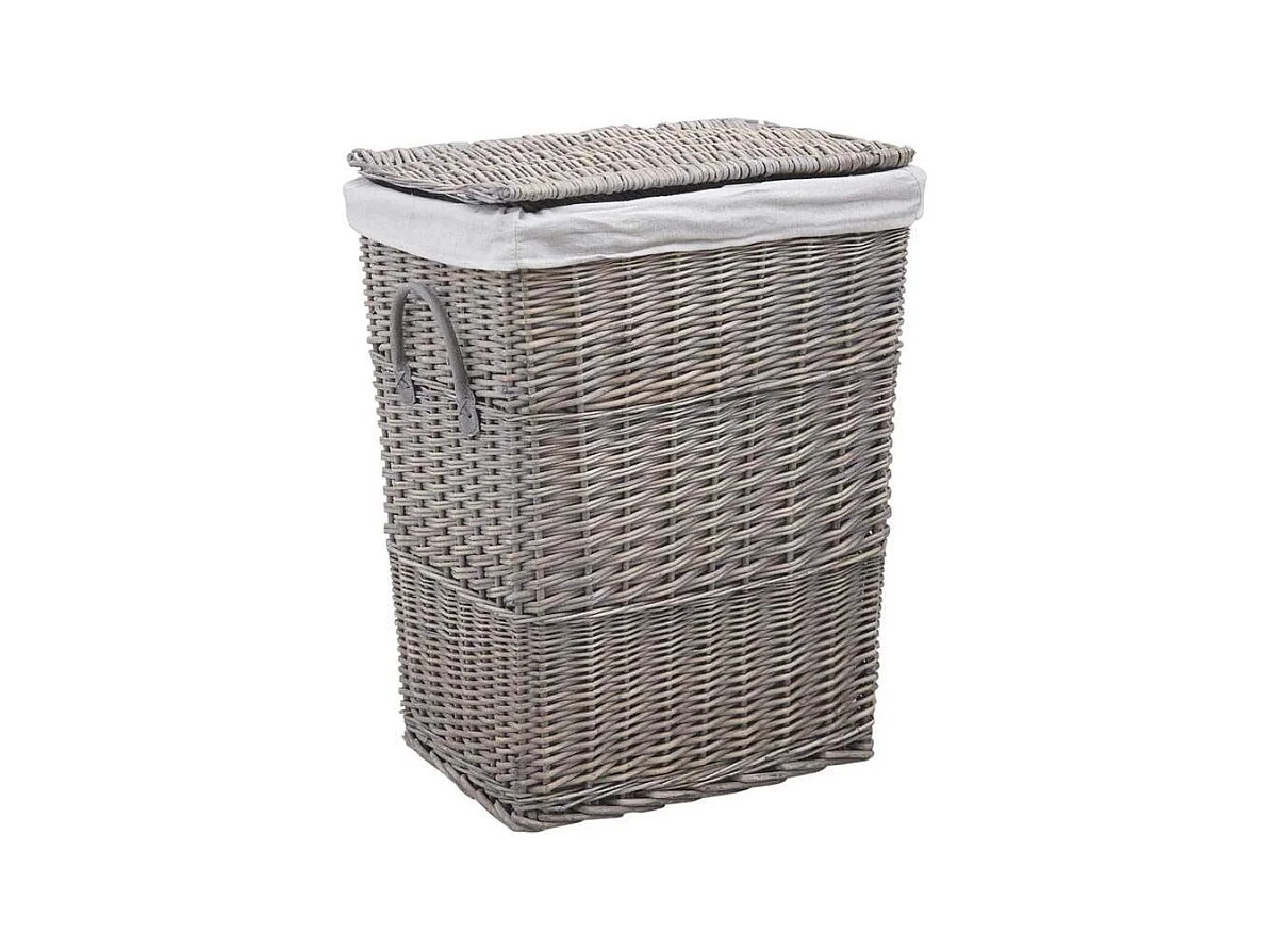 Grand panier à linge en osier doublé Gris