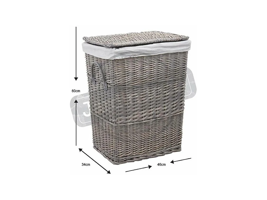 Grand panier à linge en osier doublé Gris